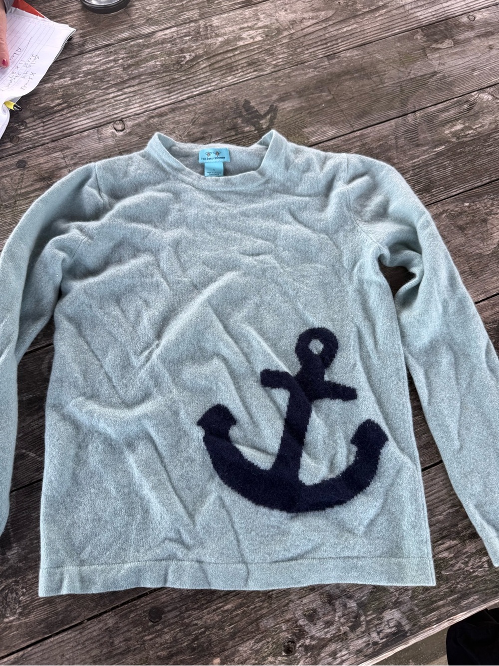 Two bees Light Blue women’s Anchor Crewneck Sweater all cashmere sz small